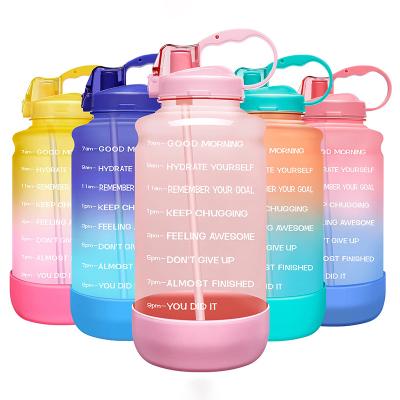 China Time Marker Tritan Drink Bottle BPA Free Sports Motivational Sustainable 64oz Plastic Water Bottle With Custom Logo for sale