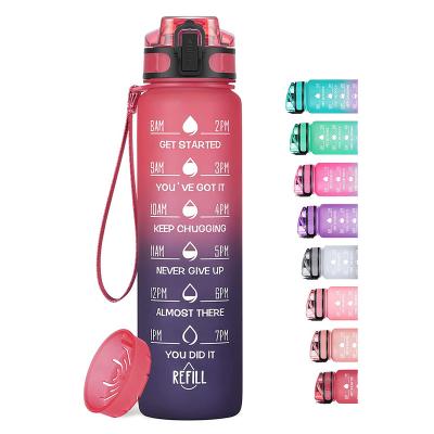 China Amazon Viable Success Custom Logo Workout Fitness Sports Plastic 1000ml Tritan Motivational Water Bottles With Time Marker for sale