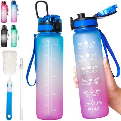 China Custom Viable Gym Camping Fitness Logo Carry Strap 32oz Gallon Water Bottle Motivational Water Bottle With Time Marker for sale