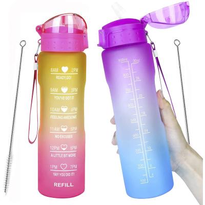 China Customized Viable Colorful Plastic Portable Time Marker Bottles 32oz 1L Motivational Water Bottle With Custom Logo for sale