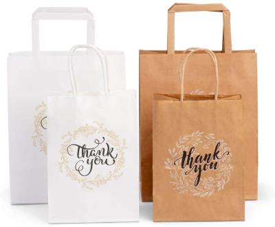 China Custom Recyclable Thank You Gift Bags Bulk With Handles Brown Packaging Grocery Kraft Bags With Your Own Logo Paper Bag Logo for sale