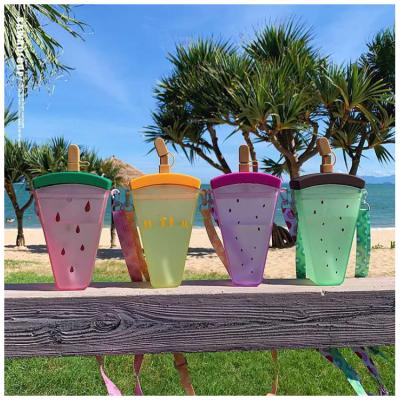 China New Sustainable Cute Straw Cup Plastic Popsicle Water Bottle Transparent Juice Drinking Cup Suitable For Adult Children for sale