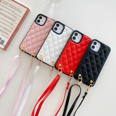 China Luxury Fancy Dragons Fashion New Diamond Pattern Portable Women TPU Cell Phone Cases Shockproof For Iphone 13 12 11 With Long Strap for sale