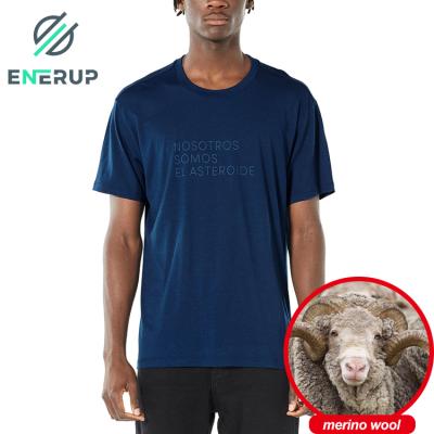 China OEM/ODM Enerup QUICK DRY Deep Collar Sport Black Merino Wool Quick Dry O Plus Size Short Sleeve Soft Men's T-Shirt for sale