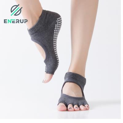 China Enerup Durable OEM/ODM Five Finger Anti Slip Non Pilates Half 5 Toe Ankle Grip Toeless Women Yoga Socks for sale