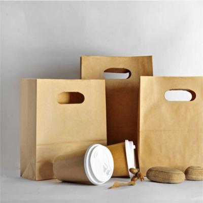 China 100gsm 120gsm Large Wide Base Kraft Paper Supermarket Grocery Grocery Recyclable Single Empty Brown Eco Friendly Paper Bags With Die Cut Handles for sale