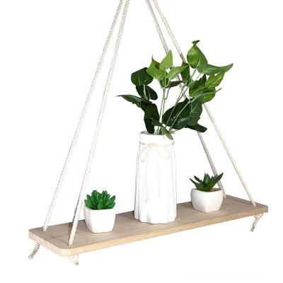 China Wooden Wall Decoration Arming Rope Storage Rack Flower Potted Storage Rack Wall Hanging Wooden Panel Viable Hanging Ornament for sale