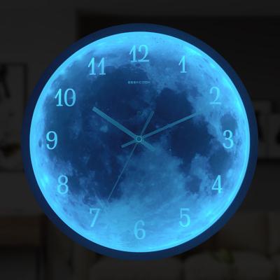 China Hot Selling 12 Inch Selection Brand LUMINOVA Multi-Function Blue Earth Moon Galaxy Luminous Voice-activated Wall Clock for sale