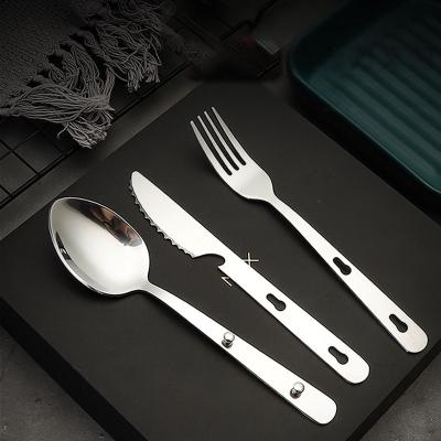 China Sustainable 430 Stainless Steel Western Camping Outdoor Three Piece Set Knife, Fork, Spoon Portable Dinnerware Set for sale