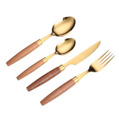 China New viable 304 stainless steel knife, fork, spoon, Western sabili wooden handle dinnerware set for sale