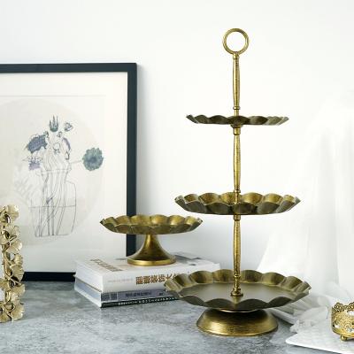 China European Style Dim Sum Cake Dish Retro Iron Multi-Layer Workable Stand Gold Antique Multilayer Stand for sale