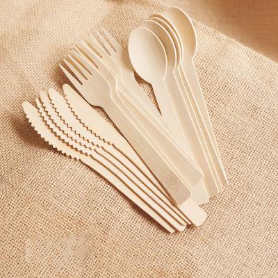 China Amazon hot selling knife disposable natural bamboo fork and spoon camping portable bamboo cutlery set with bag 32139 for sale