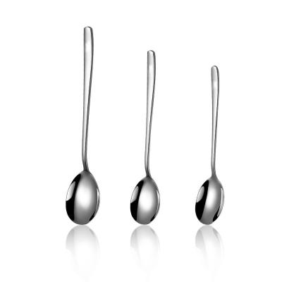 China Viable Wholesale Kitchen Cutlery Set Long Handle Round Soup Spoon 304 Stainless Steel Spoon for sale