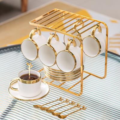 China Wholesale Premium Modern Coffee Shop Design Nordic Luxury Viable Espresso 8/12 Pcs Ceramic Cup Saucer With Stand for sale