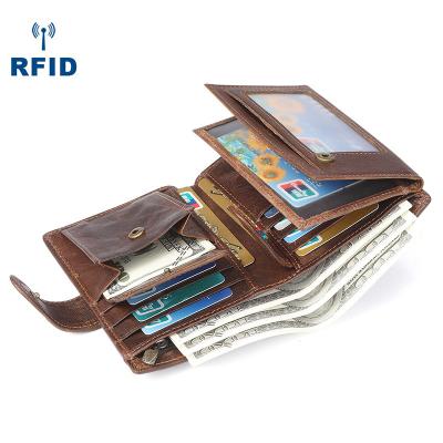 China New Retro RFID Men's Purse Multi-Card Wallet Casual Genuine Leather Large-Capacity Purse for sale