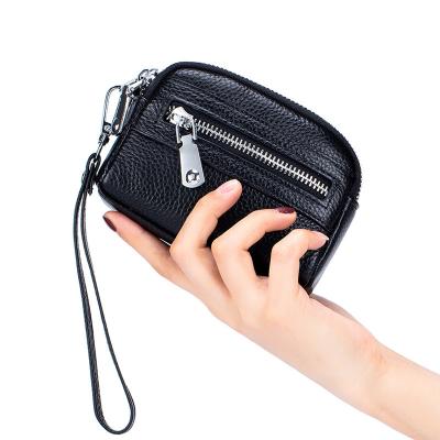 China Waterproof Women's Wallets Mini Double Zipper Purse Clutch Genuine Leather Multifunctional Mini Purse for sale