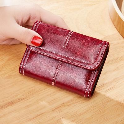 China 2022 New Style Wax Oil Coin Purse Ladies Retro Multi-Card Mini Organ Card Wallet Fashion Waterproof Short Simple Women for sale