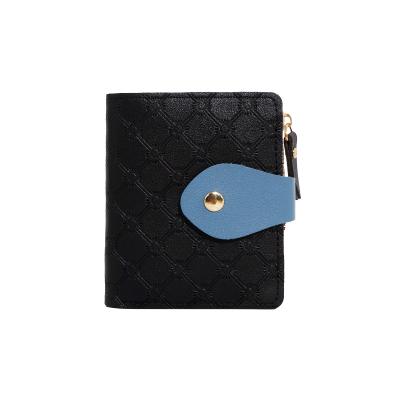 China New Waterproof Ladies Wallet Short Diamond Wallet Contrast Color Geometric Buckle Zipper Coin Purse for sale