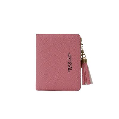 China Wholesale Waterproof Ladies Wallet Solid Color Cross Pattern Wallet Solid Color Fringe Buckle Zipper Short Coin Purse Card Holder for sale