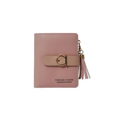 China Wholesale Waterproof Ladies Wallet Wholesale Contrast Color Tassel Wallet Zipper Buckle Zipper Coin Purse Fashion Student Short Card Holder for sale