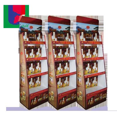 China Yiwu Suppliers China Recyclable Material Cardboard Paper Display Rack Liquor Cardboard Floor Display Rack for sale