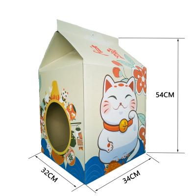 China Creative Eco-friendly Milk Carton Paper Cat Litter Box With Scratch Board Cat House Claws Foldable Grinding Molar Stain Board Wholesale for sale