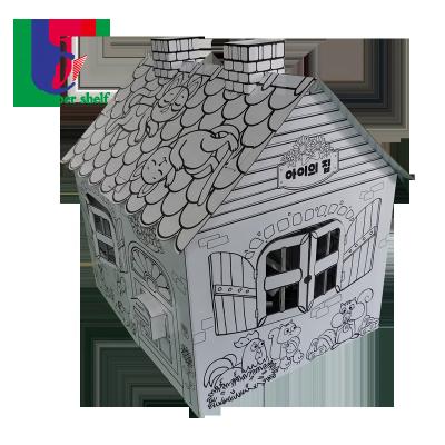 China Eco-friendly Children's Graffiti Paper House Made Of Sturdy Cardboard, DIY Play House Children's Cardboard Toy House for sale