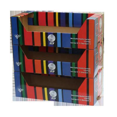 China Recyclable Material Eco Friendly Stacked Display Clothes Portable Socks Cardboard Pallet Display for sale