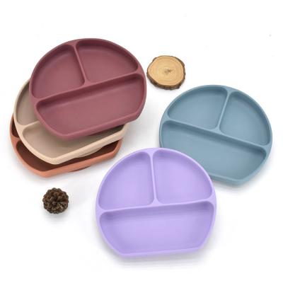 China Reusable Wholesale Food Toddler Baby Kids Baby Dishes Anti-Slip Silicone Divided To Platter Silicone Anti-Slip Dish for sale