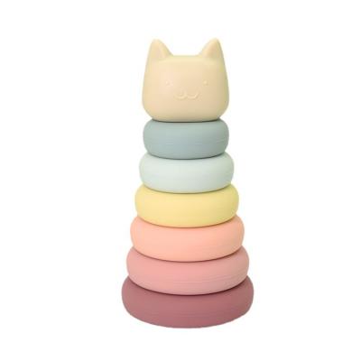 China Children's Toys Early Educational Silicone Rainbow Stacking Ring Tower Game Blocks Baby Montessori Toys for sale