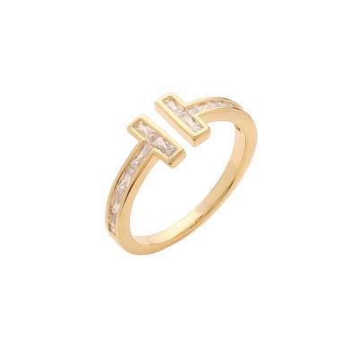 China FASHIONABLE Wholesale Zircon Rings Fashion Letter T Jewelry Open Adjustable Thin Rings for sale