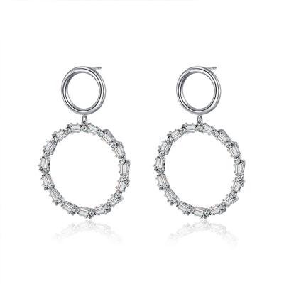 China Fashion High Quality Customize Silver Plated Zirconia Jewelry Double Circle Drop Earrings For Women for sale