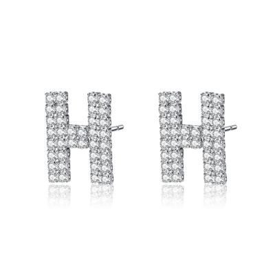 China FASHION Custom Micro Zircon Jewelry Fashion Brass Silver Plated Cubic Zircon Letter Shape Stud Earrings for sale