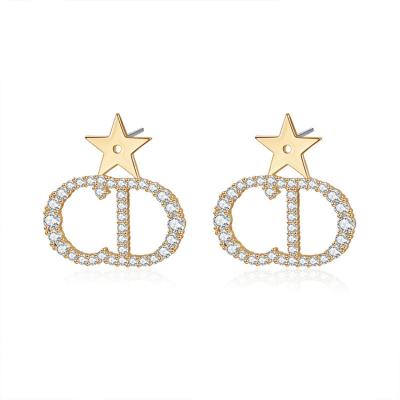 China Trendy Korean Custom Gold Plated Fashion Zircon Jewelry Brass Letter C D Gold Plated Stud Earrings For Women for sale