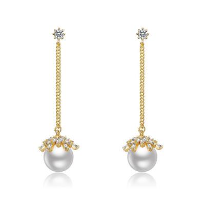 China 2022 FASHIONABLE famous drop earrings simple statement pearl zirconia earrings new design jewelry long for party for sale