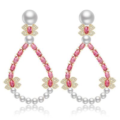 China Wholesale Latest Fashion Design Gold Plated Multi Color Crystal Earring Jewelry Pearl Shaped Girls Earrings for sale