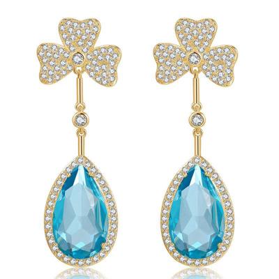 China Trendy Crystal Bling Water Shape Drop Earrings 2022 New Fashion Luxury Zircon Jewelry For Women for sale