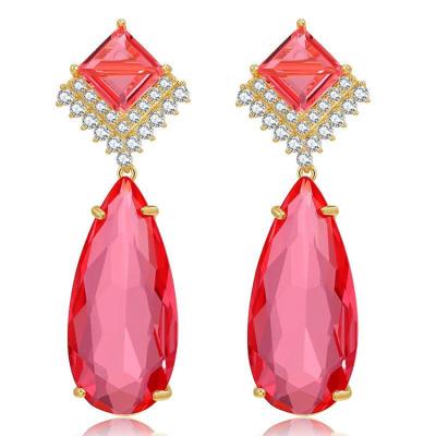 China 2022 New Fashion Design Luxury Cubic Jewelry Crystal Bling Water Drop Earrings Fashionable Brass Zircon for sale