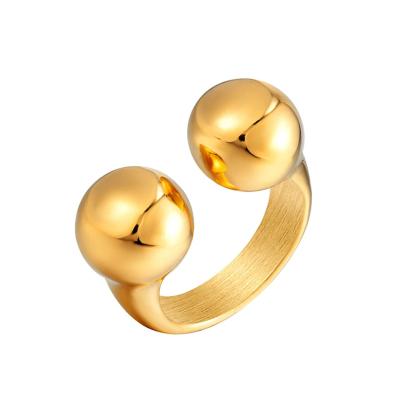 China TRENDY New Design 18 K Stainless Steel Heavy Geometric Bead Ring Fashion Gold Metal Finger Rings For Women Statement Jewelry Party Gift for sale