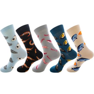 China XIANGHUI New Design Wholesale Custom Tube Fish QUICK DRY Jacquard Happy Women Fashion 100% Cotton Crew Socks for sale