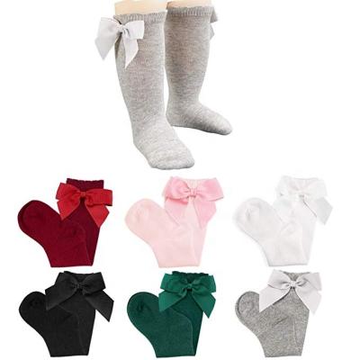 China Kids Toddlers Girls Breathable Big Bow Knee High Long Soft Cotton Lace Baby Socks for sale