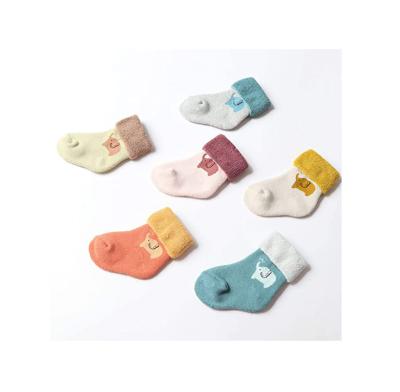 China Antibacterial Custom Warm Soft Cute Box Logo Cartoon Animal Baby Socks Warm Toddler Thick Cotton Baby Socks for sale