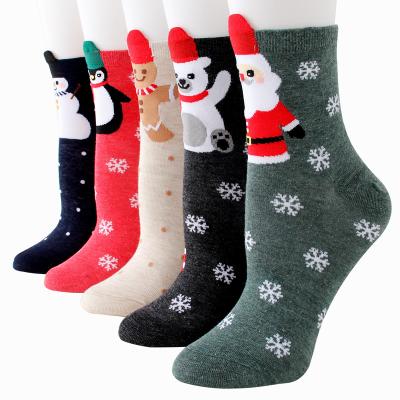 China XIANGHUI Breathable Wholesale Can Custom Design Winter Logo Santa Claus Cute Cartoon Christmas Socks Women for sale