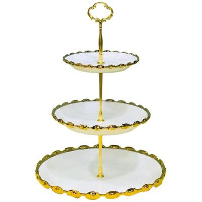 China Viable Luxury Ceramic 3 Tier Wedding Table Fruit Snack Cupcake Cake Stand Set For Tea Party Birthday Wedding Display for sale