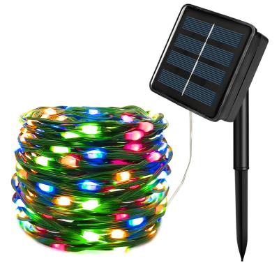 China Solar String 120L 12M PVC Wire Light Green Color Changing Outdoor Solar LED Christmas Decoration String Lights With 800MA Solar Panel for sale