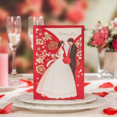 China WISHMADE HP6218 Paper Red Bride and Groom Wedding Invitation Cards Envelope for sale