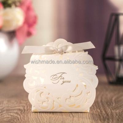 China WISHMADE Handmade white embossing laser cut hot foil flower favor box /wedding candy box /gift box AB7018 for sale