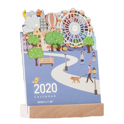 China Table Calendar WISHMADE Factory Laser Cut Engrave Fun DIY Desktop Calendar With Wooden Base for sale