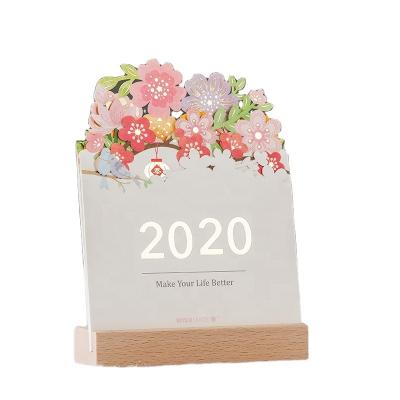 China Creative Table Calendar WISHMADE factory laser cut engrave flower DIY desk calendar with wooden base LS9022 for sale