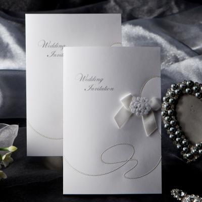 China US WISHMADE Invitation Elegant Vertical White Wedding Card With Pearl Bow W1119 for sale